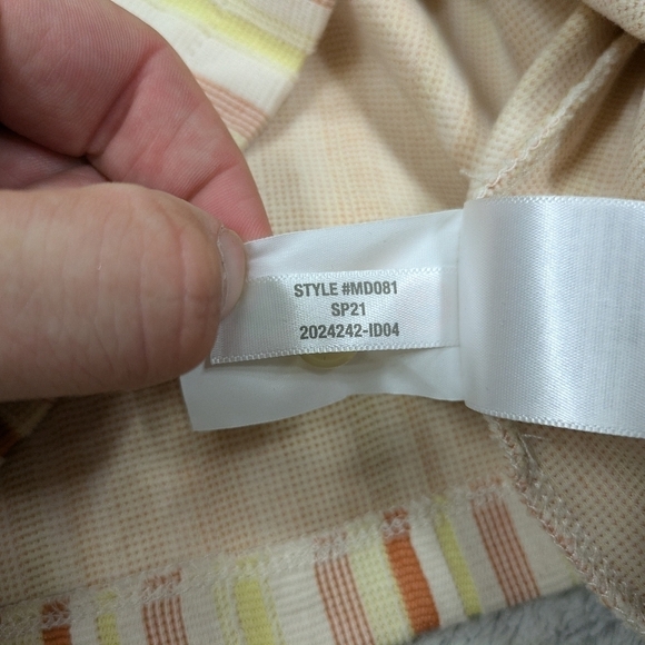 Madewell Shirt Women's S Beige Afterglow Red Stripe Texture Flutter Crop Top - Picture 7 of 8